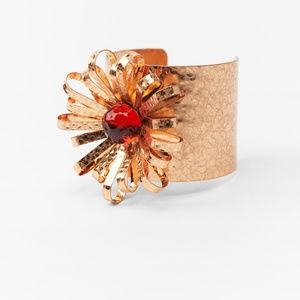 Zara Rose Gold Flower Cuff Bracelet with Red Center